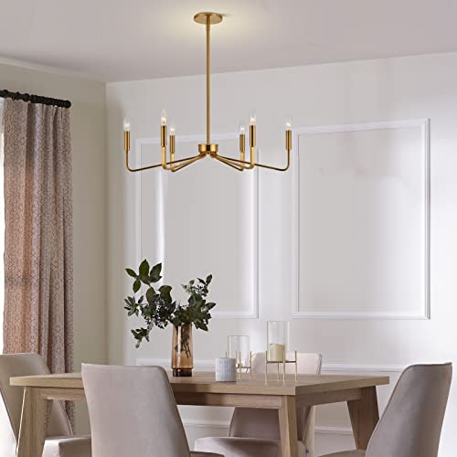 Jonsi Gold Chandelier Light Fixture 26 Inch, 6 Light Dining Room Light Fixtures Over Table, Brass Chandeliers For Dining Room,Living Room #TOP6