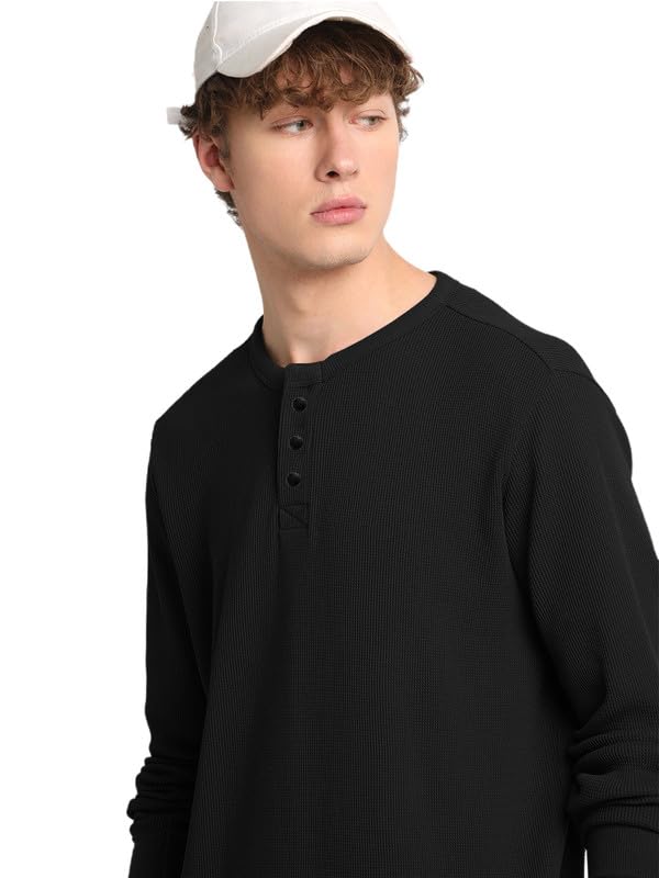 Image of LAZYCHUNKS Men's Full Sleeve Henley Neck Cotton Blend T-Shirt | Solid Regular Fit for Boys & Men | Soft Breathable Fabric | Casual Size S to 3XL