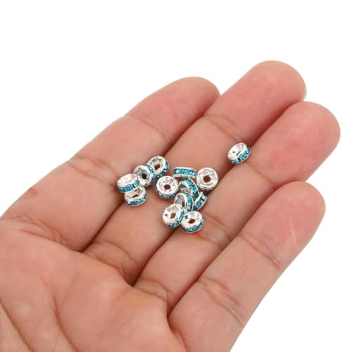 PATIKIL 6mm Spacer Beads, 100pcs Bead Spacers Rondelle Spacer Beads Rhinestone Small Round Bulk Glass Beads Crystal for Making DIY Blue - Image 4