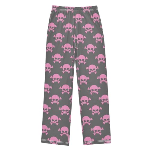 ZZXXB Pink Pirate Skull Boys Long Pants Soft Trousers Elastic Waist Kids Lounge Bottoms with Pockets S-XL