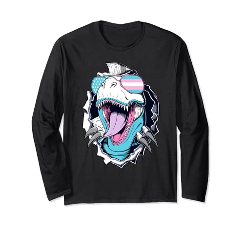 Genderfluid Dinosaur LGBT-Q Pride Ally T-Rex Hombres Mujeres Manga Larga
