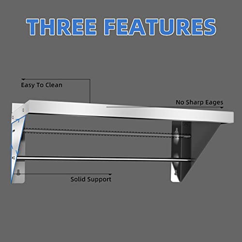Hxcfyp Stainless Steel Shelf 12 X 36 Inches 280 Lb, Nsf Commercial Wall Mount Floating Shelving For Restaurant, Kitchen, Home And Hotel #TOP2