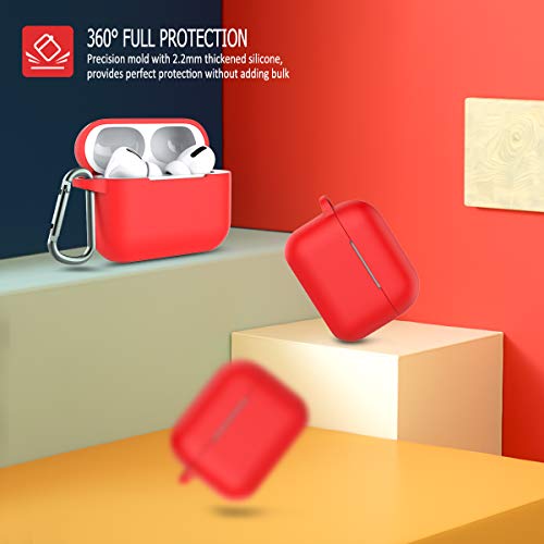 Image of AirPods Pro Case Cover, Coffea Protective Silicone Case with Keychain for Apple AirPod Pro, Mystic Red [US Patent Registered]