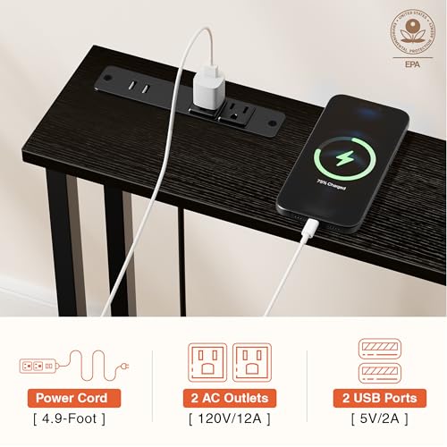Keelian 90" Narrow Sofa Table - 2 Power Outlets & 4 USB Ports, Metal Frame,Perfect for Hallway, Office, and Behind Sofa - Easy Assembly, 4.9ft Extension Cord Included Black by Keelian - Image 3