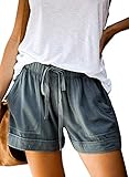 leinen shorts damen große größen Mid Rise Short mit Tunnelzug, locker geschnitten, geeignet für den Sommer.