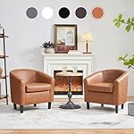 Yaheetech Brown Accent Chairs Set of 2, Faux Leather Barrel Chairs, Comfy Modern Leather Club Armchairs with Soft Seat for Living Room Bedroom Reading Waiting Room, Brown - Image 2