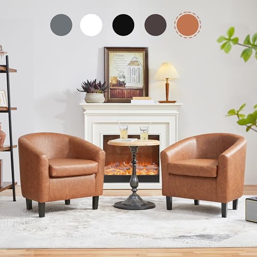 Comfy Faux Leather Barrel Chairs Set of 2 - Image 3