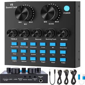 Ouying V8 Live Sound Card Voice Changer, Multiple Funny Sound Effects, Audio Mixer for Phone iPad Computer Game Mic Recording YouTube LiveMe Facebook Voice Chatting Black