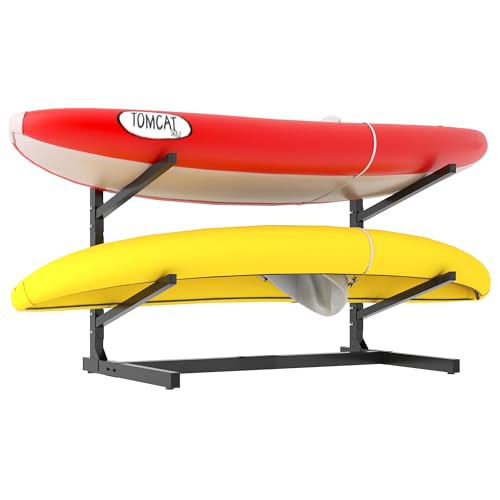 FLIXELIO Freestanding Kayak Storage Rack for 2 Kayaks,Heavy Duty Kayak Holder with Wheels,Metal Kayak Stand Indoor Outdoor,Garage Storage Rack for Kayaks,Canoes,SUP,Paddle Board and Surfboards by FLIXELIO - Used condition - US$68.07