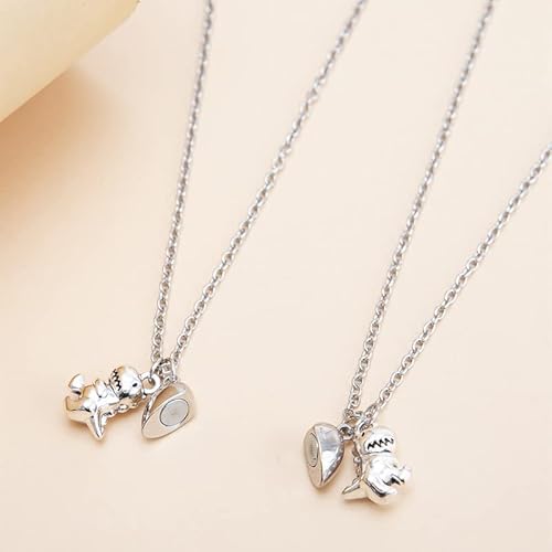 Pingyongchang Dinosaur Pendant Necklace Set Handmade Love Heart Dinosaur Couple Matching Pendant Necklace Set For Women Men Friend Adjustable Heart Animal Necklace Friendship Jewelry-C thumb #5