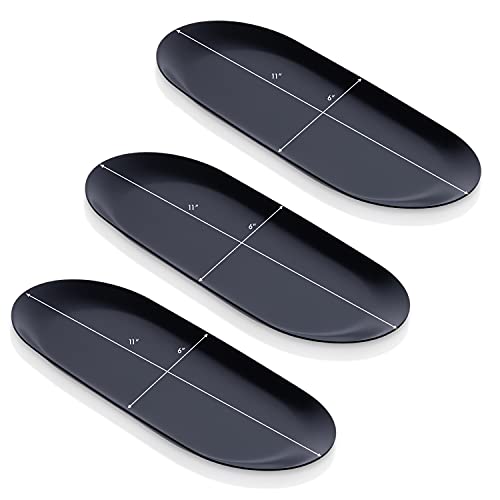 Organizer Black Tray- 11 Inch (L), Set Of 3, Stainless Steel Decorative Vanity Storage Plate For Jewelry, Accessories, Towel, Candle Trimmer #TOP4