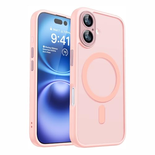 Phone Case for iPhone 16e Matte Magnetic Cases Proof with Slim Anti Yellowing Shockproof Translucent Protective Cell Cover (Pink)