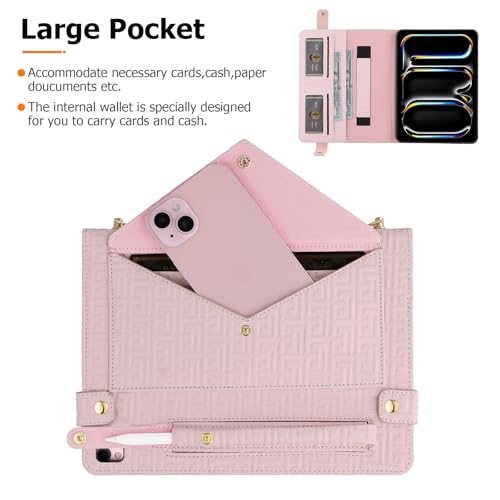 Dteck Handbag Case for iPad 9th/8th/7th Generation 2021/2020/2019 10.2 Inch with Pencil Holder, Folio Stand PU Leather Crossbody Shoulder Hand Strap Card Pockets Magnetic Envelope Wallet Cover,Pink by Dteck - Image 3