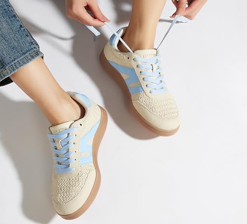 Image of LUCKY STEP Women Retro Gum Sole Fashion Sneakers | Genuine Leather Classic Tennis Skate Walking Shoes Anti Slip Trainers
