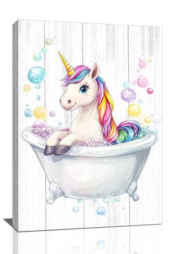 Trulave Farmhouse Unicorn Bathroom Wall Art Rustic Canvas Wall Decor 24x16