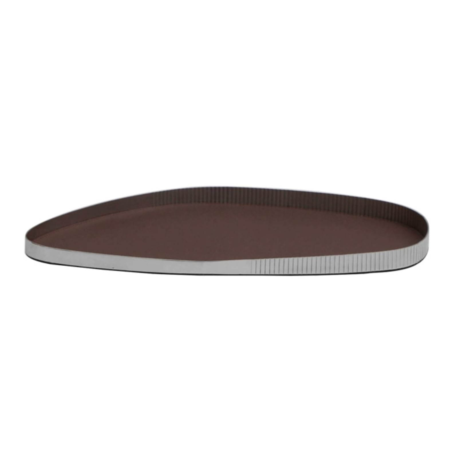 Vassoio con Superficie a Specchio Vassoio Ovale Vassoio da Esposizione Vassoio Porta Oggetti in Acciaio Inox con Bordo, Inox Con Pelle Grigia, Grande 45,5 X 24 X 2 Cm