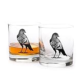 The Crow and Deer Rock Glassess - Screen Printed Whiskey Glasses - Set of Two 11oz. Tumblers