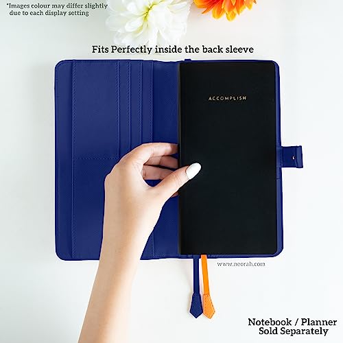 Image of NEORAH- PETITE Notebook SLEEVE with SNAP Button -[SLEEVE ONLY]|Vegan Leather|Office Diary Holder with Penloop|2 Front & 1 Back Pocket|4 Card Slots|2 BookMarks -Fits any PETITE Softcover - DARK BLUE