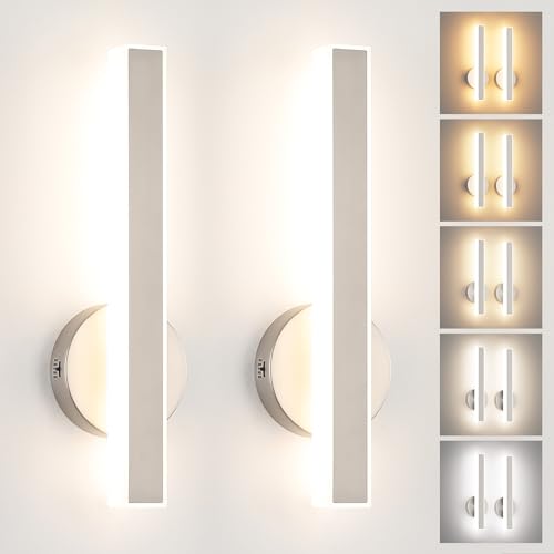 Image of Aipsun Brushed Nickel Wall Sconce Hardwired Modern LED 18W Wall Sconce Set of Two, 15.7Inches Wall Lights for Living Room Bedroom Hallway 5CCT
