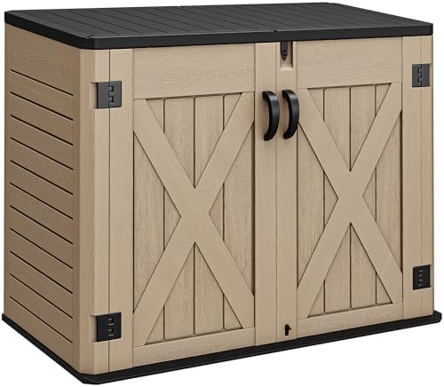YITAHOME Outdoor Horizontal Storage Sheds 35 Cu Ft,Brown+Resin Storage Shed Shelves 35 Cuft,Gray