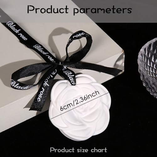 Image of Car Aroma Diffuser Pendant, Camellia Shaped Solid Gypsum Air Freshener with Bluebell Fragrance, Long-Lasting 1-3 Month Odor Eliminator for Car, Closet, Room, Cabinet