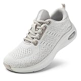 LOCFIR Wide Toe Box Walking Shoes Women with Cushioned Arch Support Orthopedic Running Sneakers for Plantar Fasciitis Non-Slip Lightweight Comfortable Breathable Workout Tennis Shoes Khaki Beige US 8