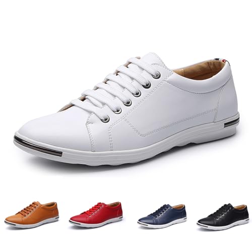 Men's Flat Dress Sneakers Leather Lace-Up Round Toe Design with Soft Sole, Non-Slip Business Work Shoes for Daily and Sporting Activities