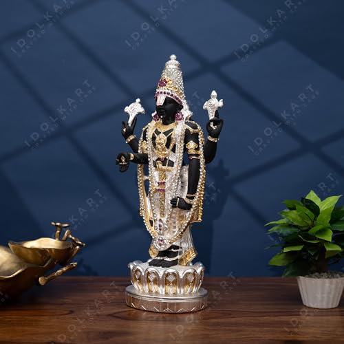 Idolkart 24 Carat Gold and 999 Pure Silver Coated Tirupati Balaji Idol, Lord Venkateswara Swamy Idol, Vastu Advised Balaji Idol Big Size - Tirupati Balaji Murti Idols for Pooja Room & Office - 32cm