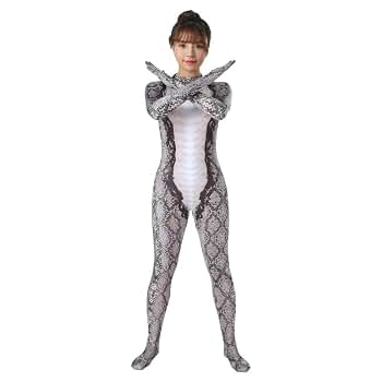 GREUS Halloween Snake Bodysuit - Full Body Animal Print Jumpsuit Costume For Women