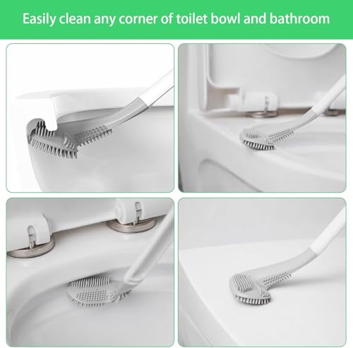 Image of Toilet Brush, Long Handle Golf Toilet Brush with Holder 360 Deep Cleaning Flexible Silicone Toilet Cleaner Brush Wall Mounted for Bathroom (2Pcs White Brush)