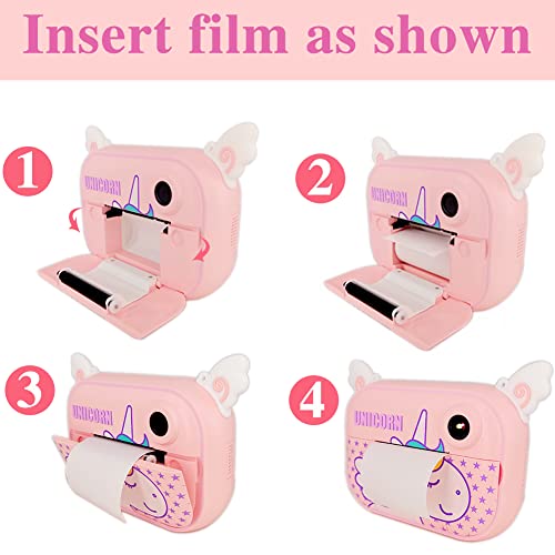 Kids Camera Instant Print Digital Camera For Girls Christmas Birthday Gifts, Pink Instant Camera For Toddler Children, Zero Ink Print Photo Toy Camera, 12 Rolls Refill Paper, 32G Sd Card #TOP7
