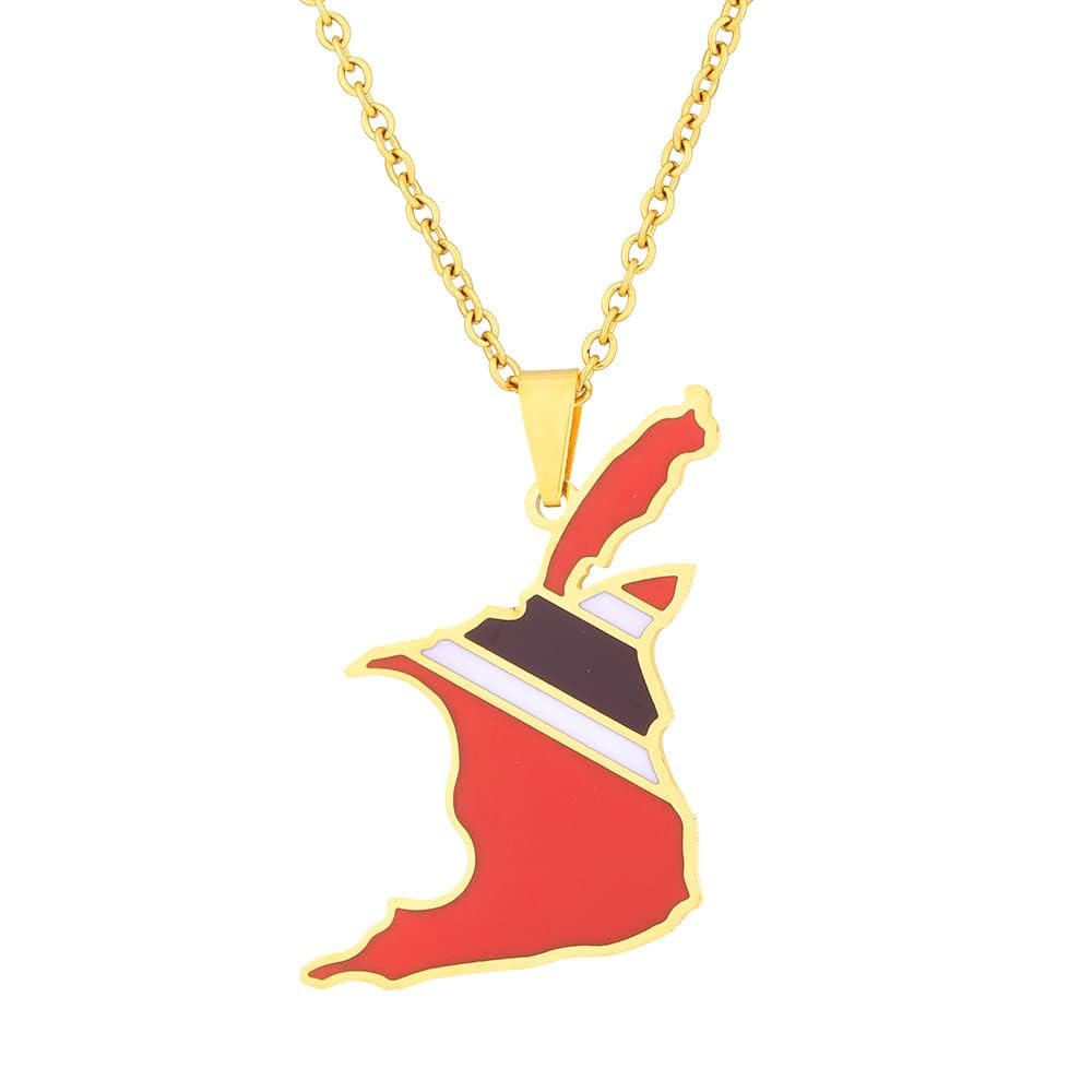 18K Gold Plated Trinidad and Tobago Map Flag Stainless Steel Pendant and Necklace Trendy Ethnic Jewelry Gift