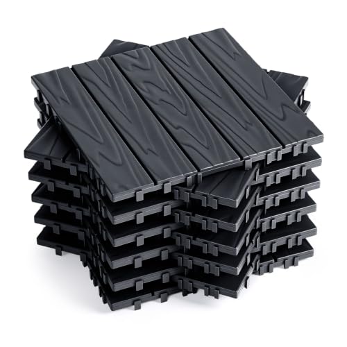 Azulejos de madera para balcón click antracita 30x30 cm de polipropileno
