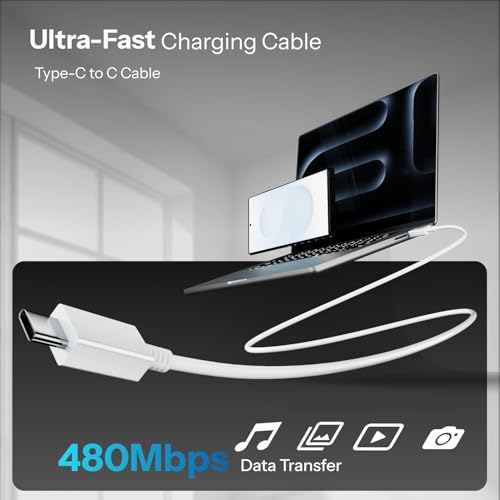 Image of Type C to Type C Mobile SuperFast Charging Cable for Data Transfer Galaxy A55 /M55 /F55 /F15 /M15 /A14 /A34 /F23 /M14 /M34 /M33 /S21fe /S22 /S23 /S23 Fe 5G /S24, White (Free Cable Protector)