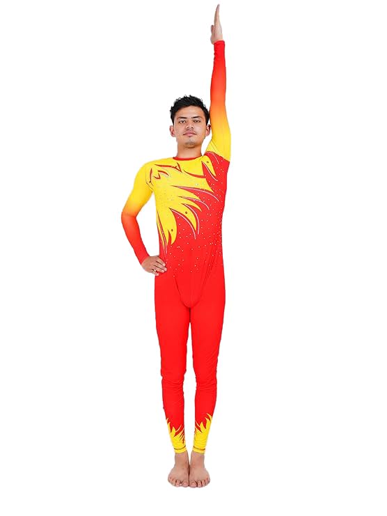 Swades Sports Men's Gymnastics Unitard – Red Yellow Flame Gradient Long Sleeve Leotard | Professional Performance Activewear for Training, Competition & Stage Shows-image-36