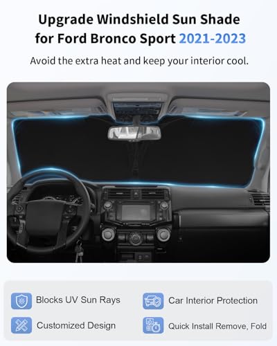 Sun Shade Sunshade for Ford Bronco Sport 2021-2025 2026 Front Window Windshield Cover for Bronco Sport Accessories(Not for Bronco)4 Layers Window Shades 4 Door 2 Door Sun Visor Protector Block UV Ray