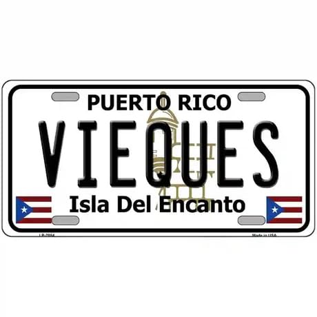 Vieques Puerto Rico Metal License Plate Car Decor (White)