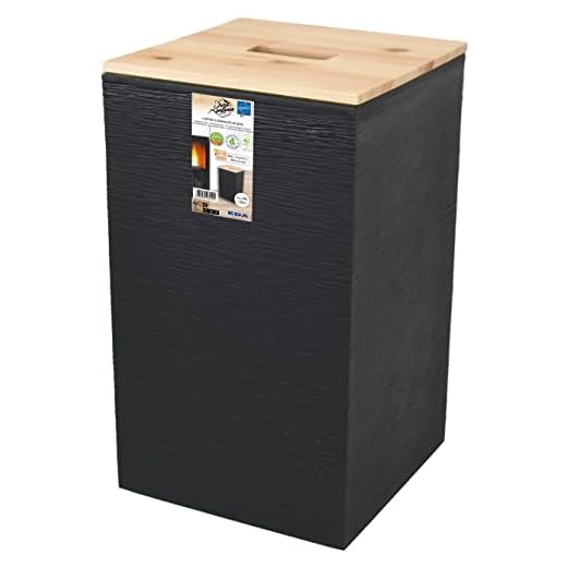 EDA - Baúl para pellets Jura Montania STONE 36 L - para 20 kg de Pellets - Negro 29,5 x 29,5 x 50,6 cm