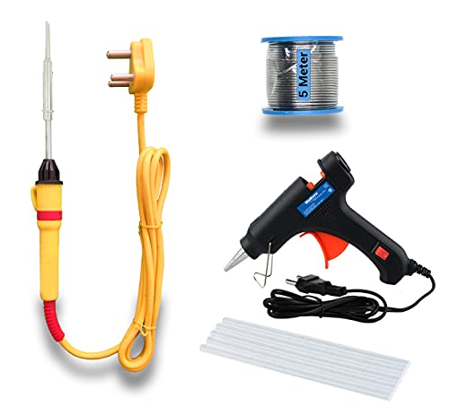 Image of Walkers 4in1 Soldering Iron Machine Tool Kit Set | 20W Black Glue Gun & 7MM Sticks (5 Pcs)| Solder Wire 25 W Simple (Flat Tip)
