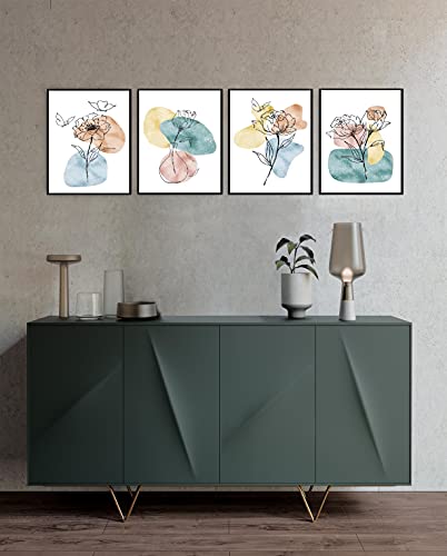 Minimalist Abstract Boho Aesthetic Line Modern Botanical Floral Plant Posters Prints Pictures Paintings Wall Art Decor Decorations Gifts For Living Room, Bedroom Bathrooms - 8X10 Inches Unframed Set Of 4 By Group Dmr (C2) #TOP5