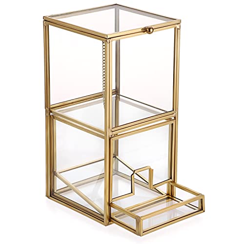 Hipiwe Gold Glass Qtip Holder With Lid 2 Compartments Cotton Balls Swab Organizer Cotton Round Pads Holder Makeup Pad Cosmetic Storage Case Q-Tip Dispenser For Dresser Countertop #TOP4