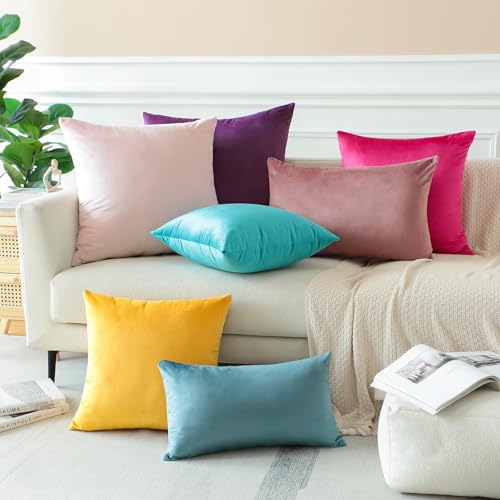 Image of Remsy Holland Velvet Rectangular Cushion Covers Pack of 2 | 17 inch x 27 inch / 43 x 69 cm, Rose Gold | Soft Pillow Covers Cushion Case for Sofa Bedroom Chair Car, Home Decor