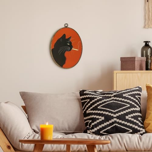 EGVQK Black Cat Smoking Cigarette Oval Wall Art, Funny Cat Smoke Framed Canvas Prints Wall Art, Vintage Moody Animal Oval Canvas Hanging Wall Decor for Living Room Bedroom Bar Decorations, 8.5x11.5in by EGVQK - Used condition - Image 6