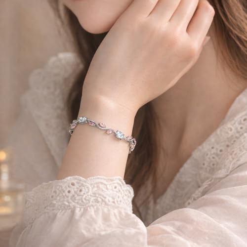 Image of Trendy Tulip Bracelet for Women | Gold Plated Pink Crystal Floral Bracelet | Elegant Minimalist Jewelry | Adjustable Chain Bracelet Gift for Girls Women | Stylish Party Daily Wear Accessory