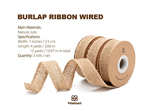 Vitalizart Burlap Ribbon Wired 1.0 In X 12 Yd Natural Burlap Fabric Jute Ribbon For Gift Wrapping Home Decor Wedding Decor Fall Decor Burlap Bows Flower Bouquet Christmas Tree #TOP1