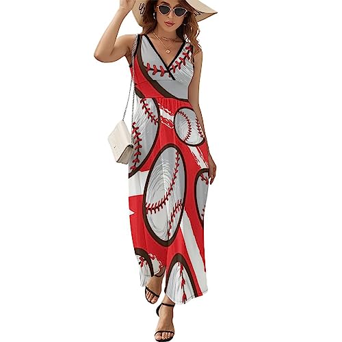 Robe sans manches femme motif baseball col en V coupe droite à volants taille S Multi1