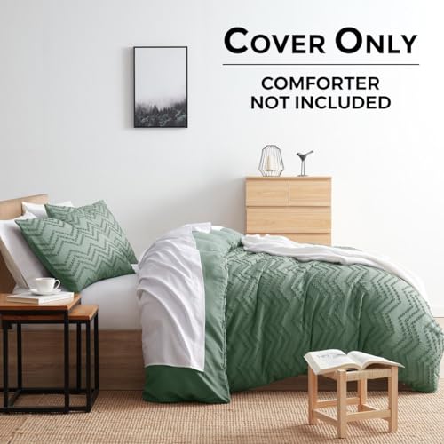 Image of Boho Bedding Queen Duvet Cover Set - Tufted Double Brushed Boho Duvet in Grey with Zipper Closure, 90x90 Inches and 2 Pillow Shams