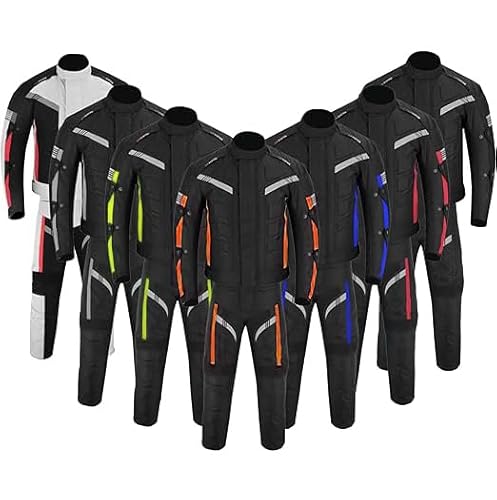 Traje de Moto de 2 Piezas, Chaqueta y Pantalones de Moto Impermeables, Chaqueta de Carreras Reflectante para Hombre, con Protector de Motociclismo CE Tank Rainwear (EN-17092) (Naranja, L)