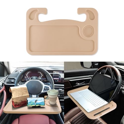 HEVLE Car Steering Wheel Desk, Car Table Tray, Car Food Tray for Eating with Drinks Holder, Steering Wheel Laptop Holder, Car Accessories Fits Most Vehicles Steering Wheels (Orange)