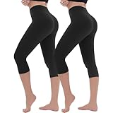 AMIYOYO Cropped Leggings for Women 2 Pack High Waisted 3/4 Length Capri Leggings White Tummy Control Workout Yoga Gym Activewear